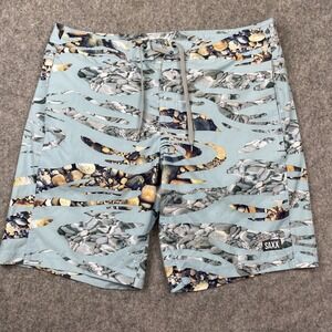 SAXX‎ Betawave 2N1 Board Shorts Mens Size 34 Light Blue Coastal Beach Outdoor 9"